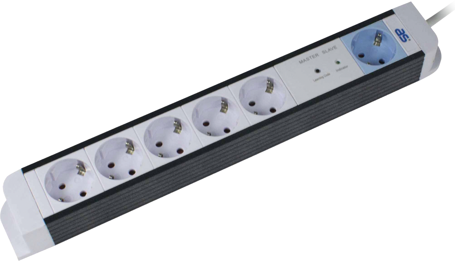 Schwabe Stekkerdoos 6x randaarde, 1x master, 5x slave kabel H05VV-F 3G1,5 wit 1,5m