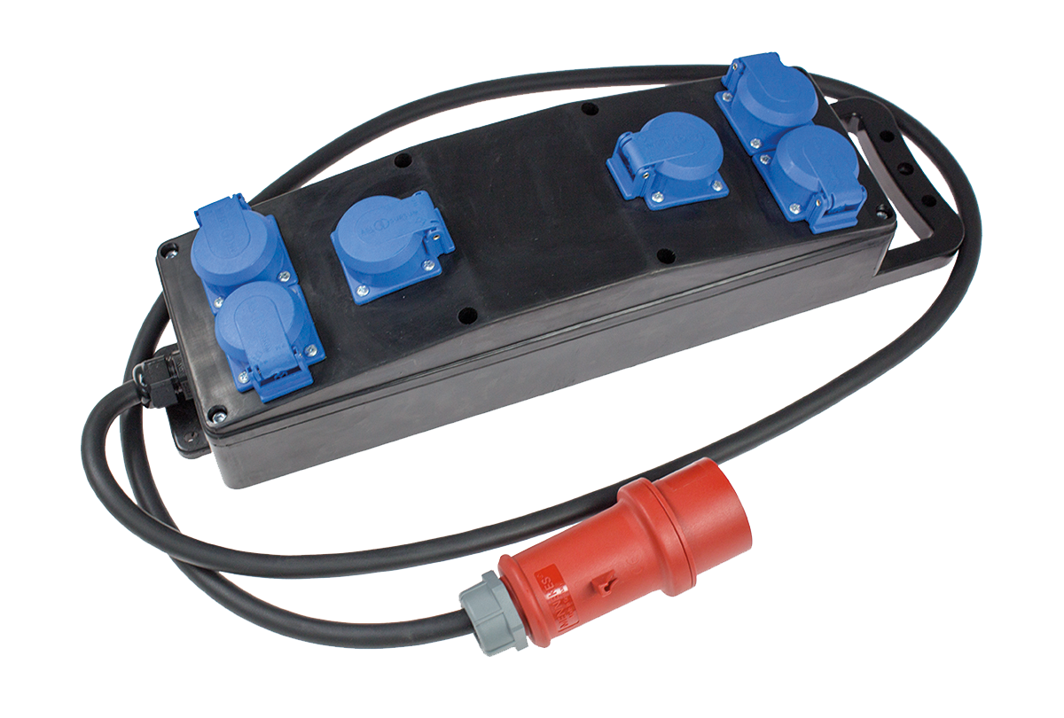 Schwabe CEE Stroomverdeler Massief Rubber S2 400V/16A IP44 6-voudig H07RN-F 5G2.5 2m