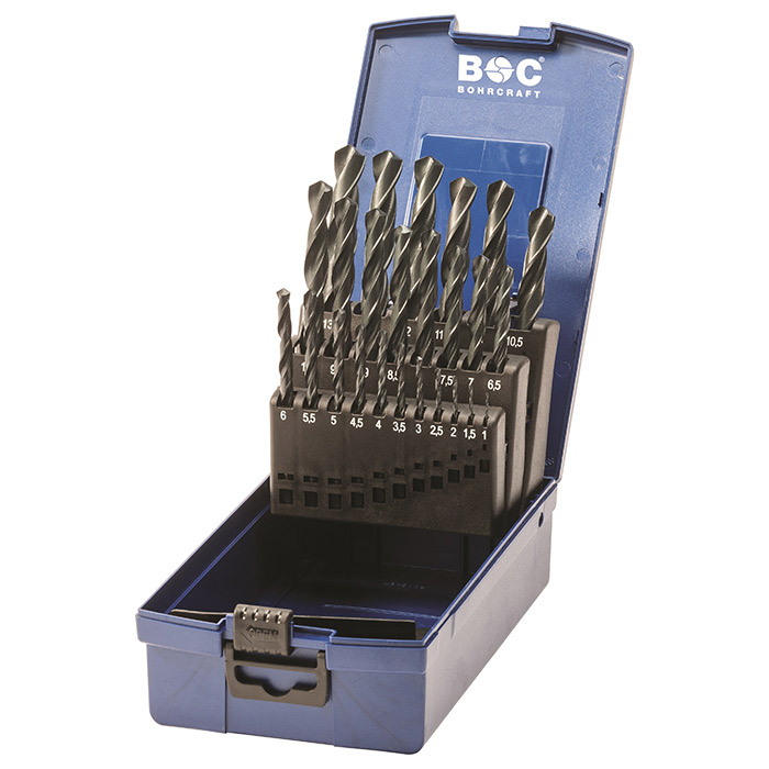 BC PB Spiraalborenset KG13 OX DIN 338 HSS-G gezwart Type N Ø1,0-13,0mm, 25-delig