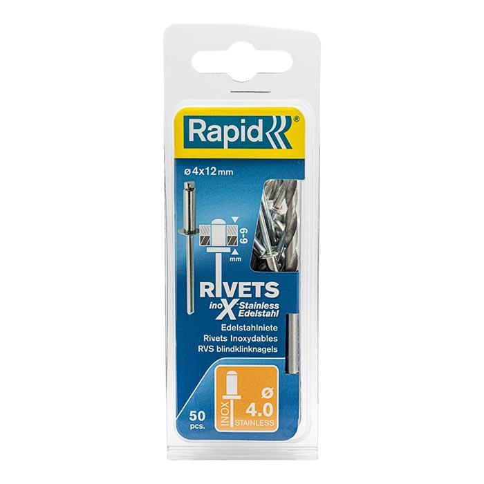 Rapid RVS Blindklinknagels Ø 4x12mm + boor in blister (50 stuks)