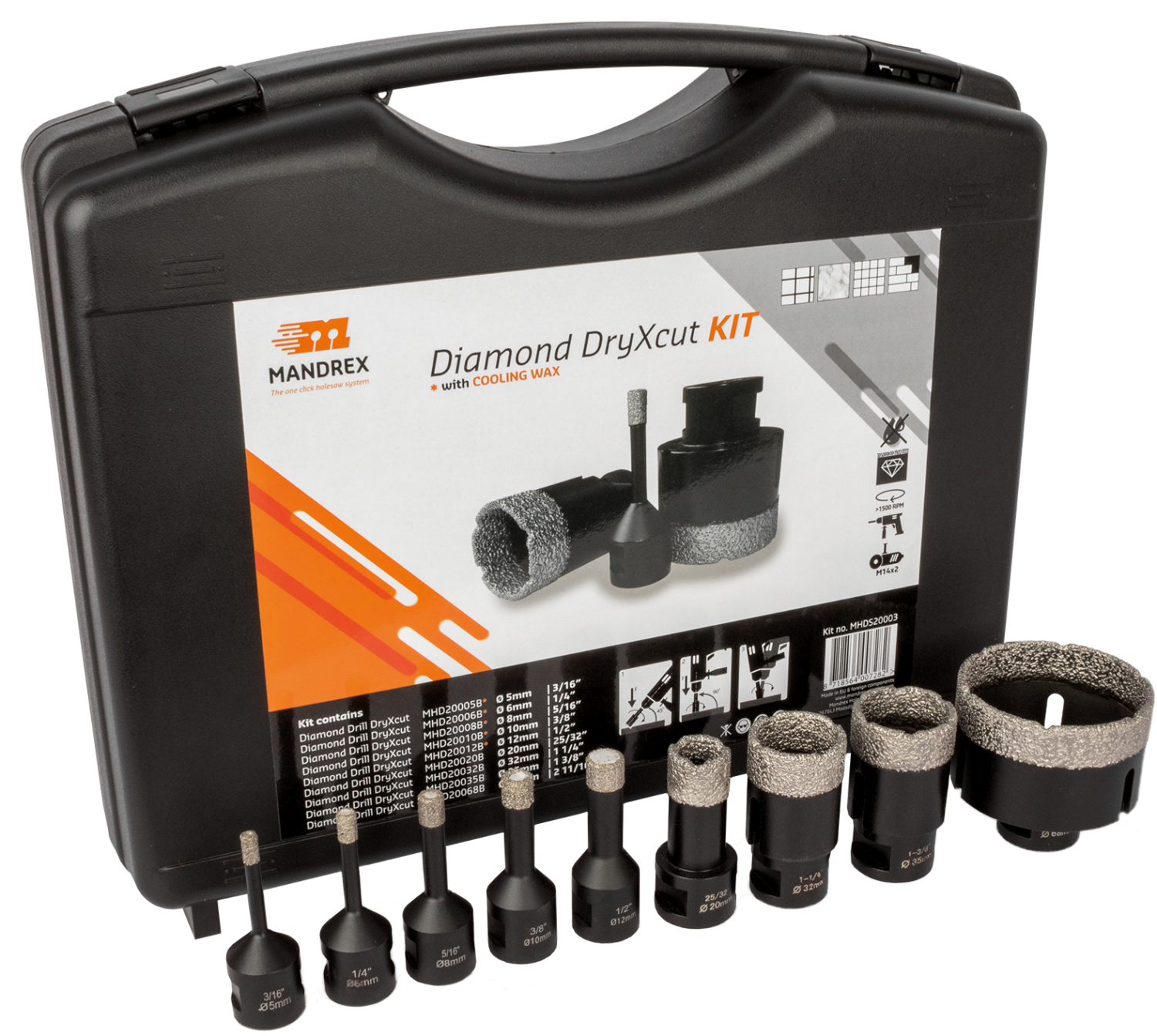 Mandrex DryXcut Diamantboorset MHDS20003 5mm-68mm, 9-delig