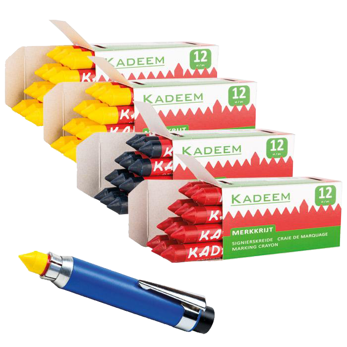 Kadeem Merkkrijt set a 4 dozen Geel/Rood/Blauw  incl. houder