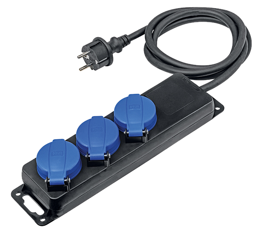 Schwabe Verdeeldoos 230V/16A IP44 3-voudig zonder schakelaar met Verlengkabel H07RN-F 3G1,5 1,5m