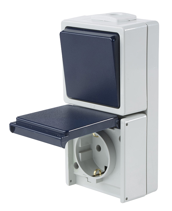 Schwabe Opbouwcombinatie 230V/10A IP54 Grijs tot 2.5mm² wissel/WCD