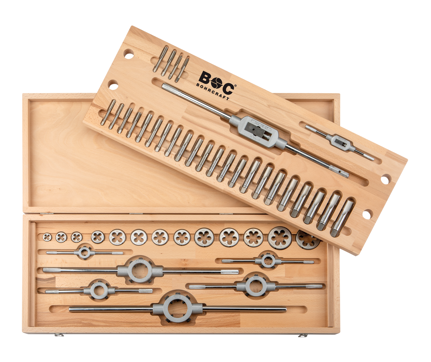 BC Draadsnijset GWH-MF MF6-MF24 + toebehoren, 47-delig in houten cassette