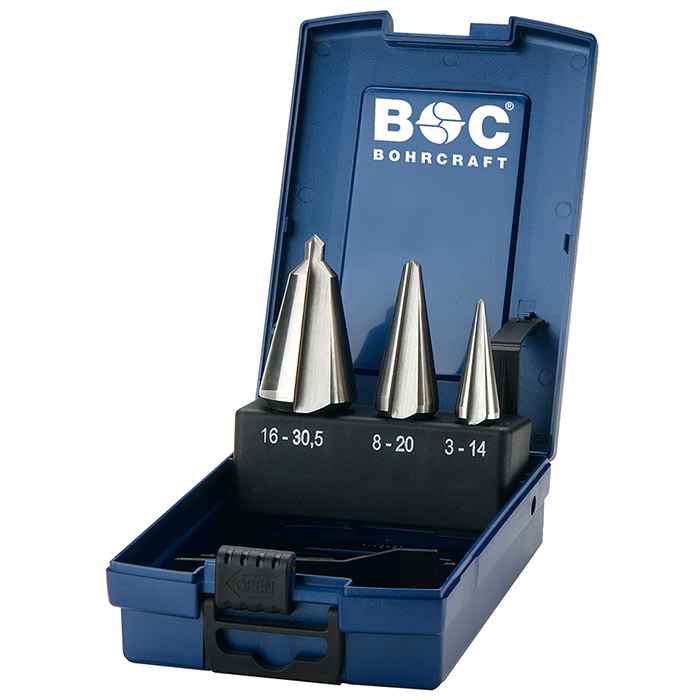 BC Conische Plaatborenset HSS-E Co 5%  B 3-K Co 1/2/3, 3-delig in kunststof cassette
