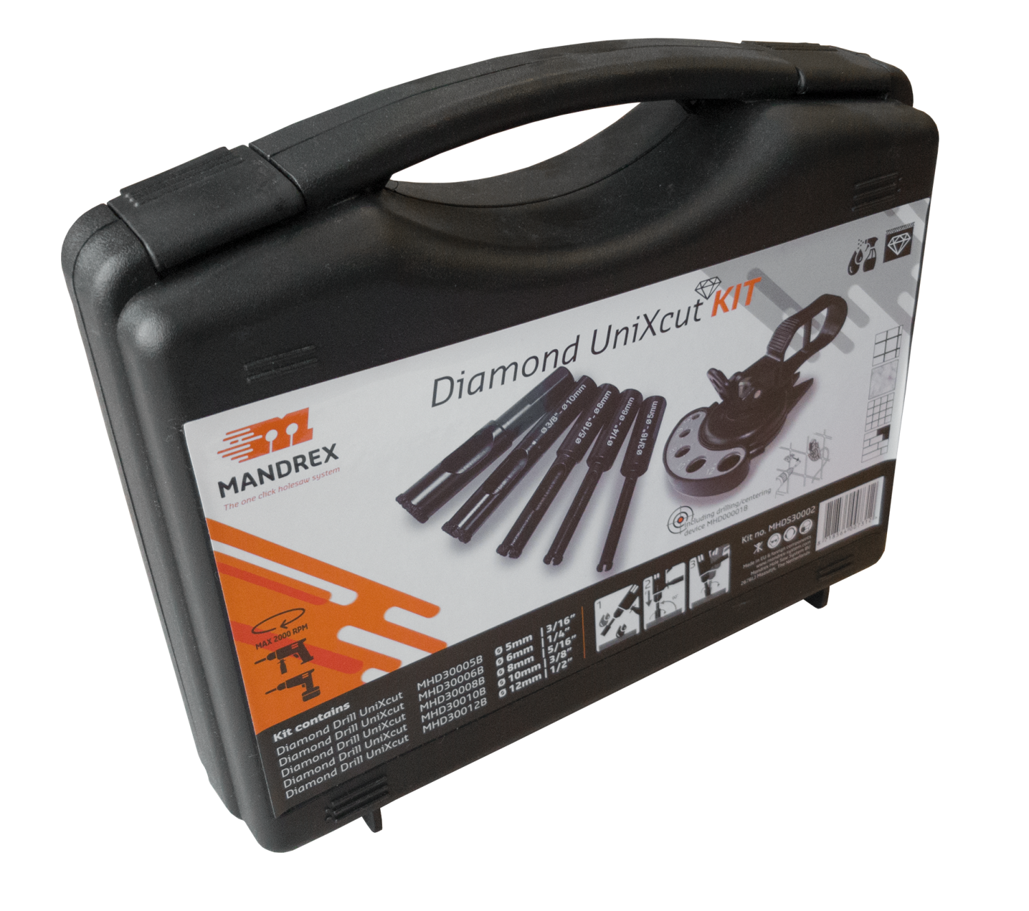 Mandrex UniXcut Diamantboorset MHDS30002  incl. Centreerhulp 5-12mm, 6-delig