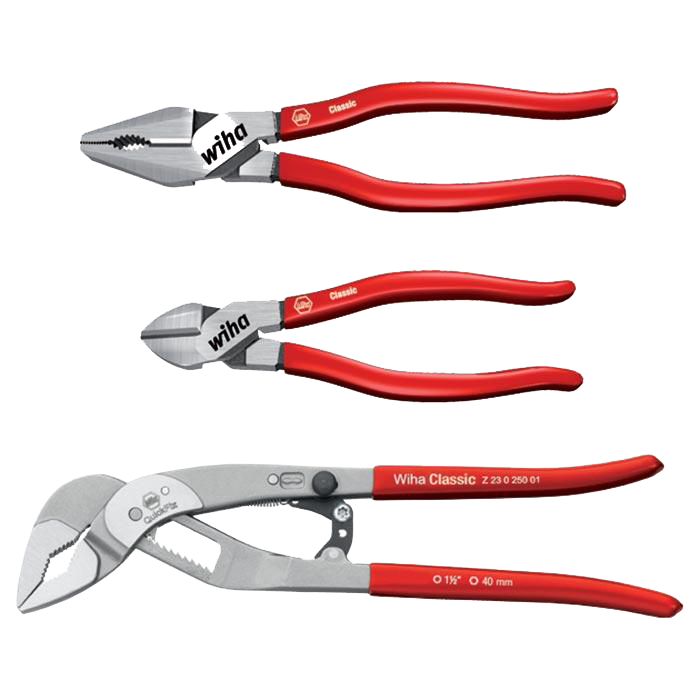 WIHA Tangenset Classic Z99001: Krachtcombinatie-, Waterpomp-, Krachtzijkniptang, 3-delig