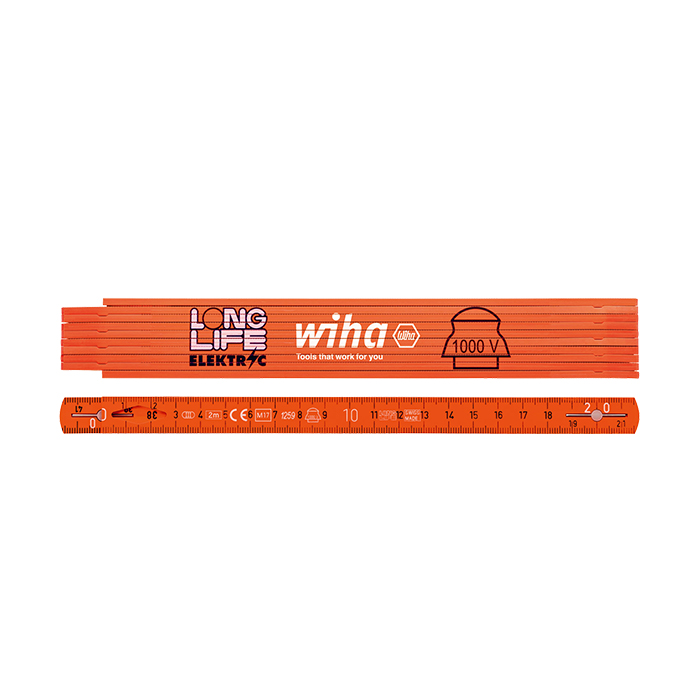 WIHA Longlife Elektriciensduimstok 410 2008 metrisch 10 delen 15mm (oranje) 2m