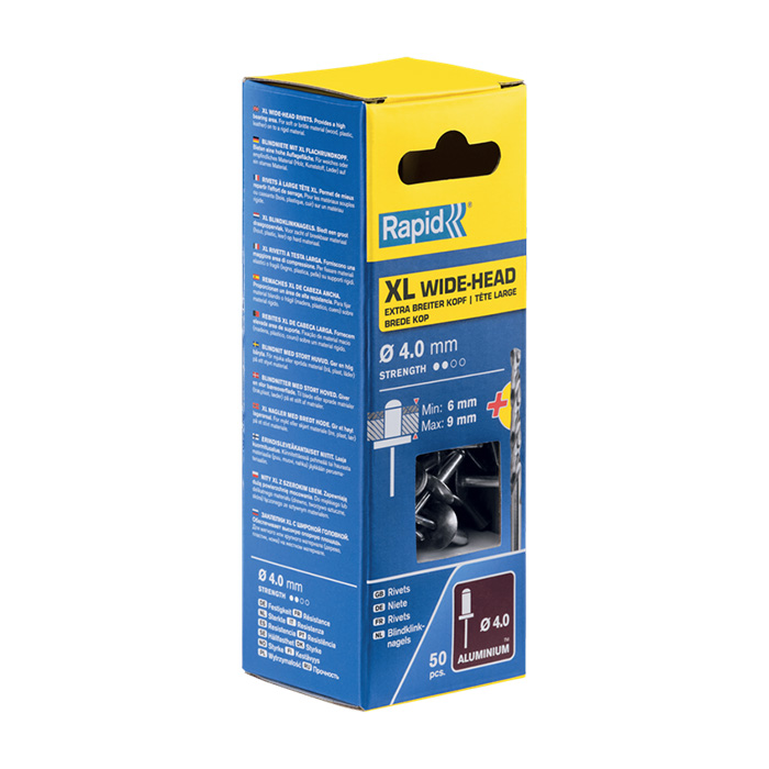 Rapid Blindklinknagels XL Ø 4,0 x 12mm + boor in blister (50 stuks)