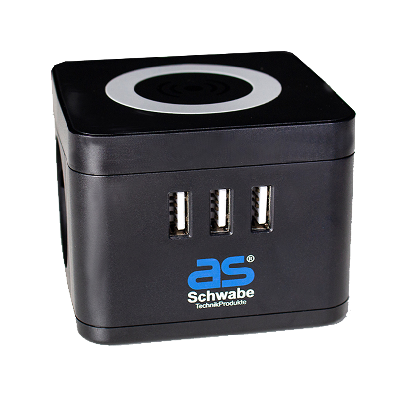 Schwabe Stekkertoren 2 x randaarde 3 x USB met inductielader 1.5m kabel