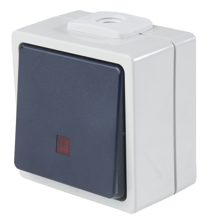 Schwabe Opbouwschakelaar 230V/10A IP54 Lichtgrijs/Staalgrijs tot 2.5mm² verlicht