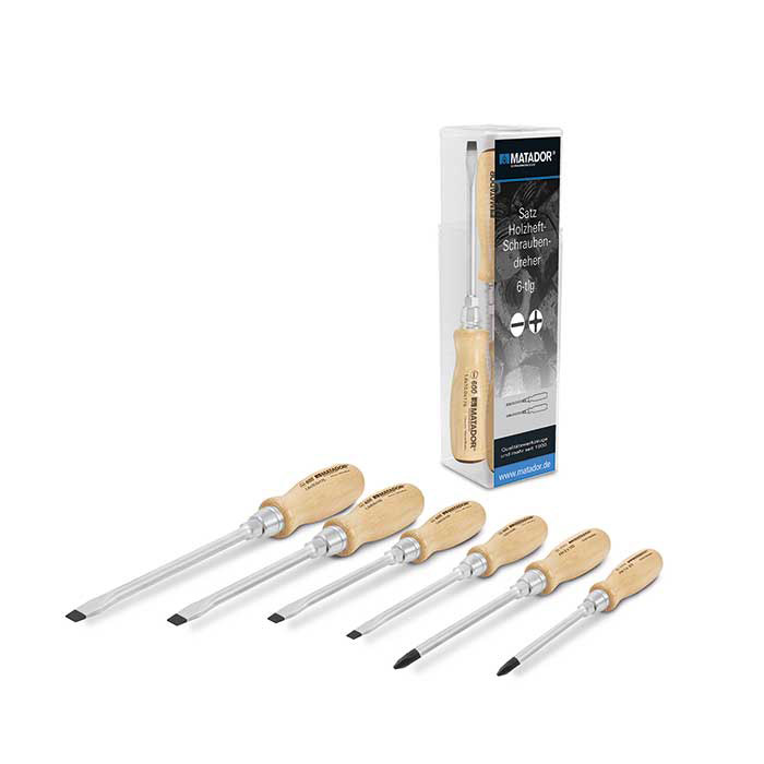 Matador Schroevendraaierset SL/PH met Houten Handvat, 6-delig