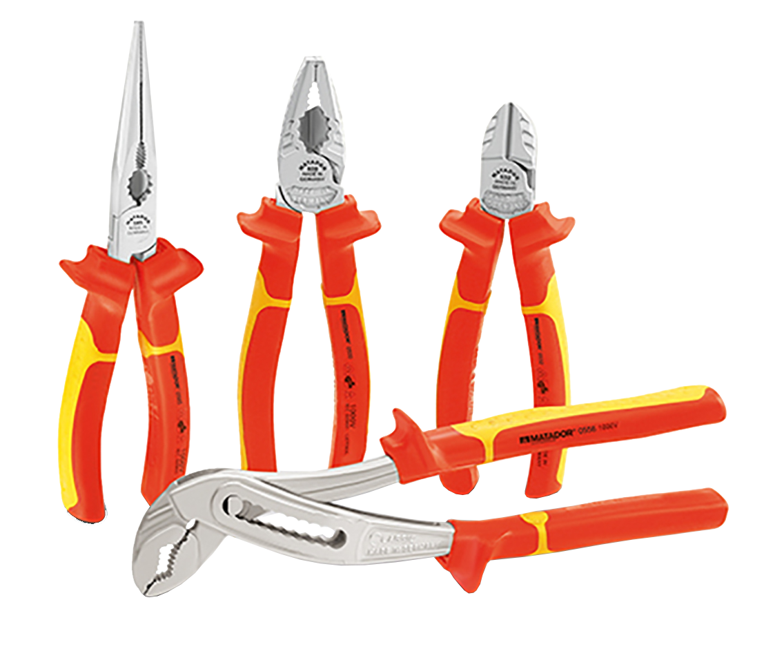 Matador Tangenset 1000V VDE Combinatie, Knip, Waterpomptang,Telefoontang Recht, 4-delig