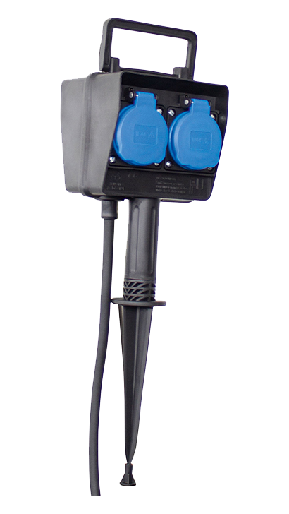 Schwabe Verdeeldoos op spie 230V/16A IP44 H07RN-F 3G1.5 2m 2-voudig