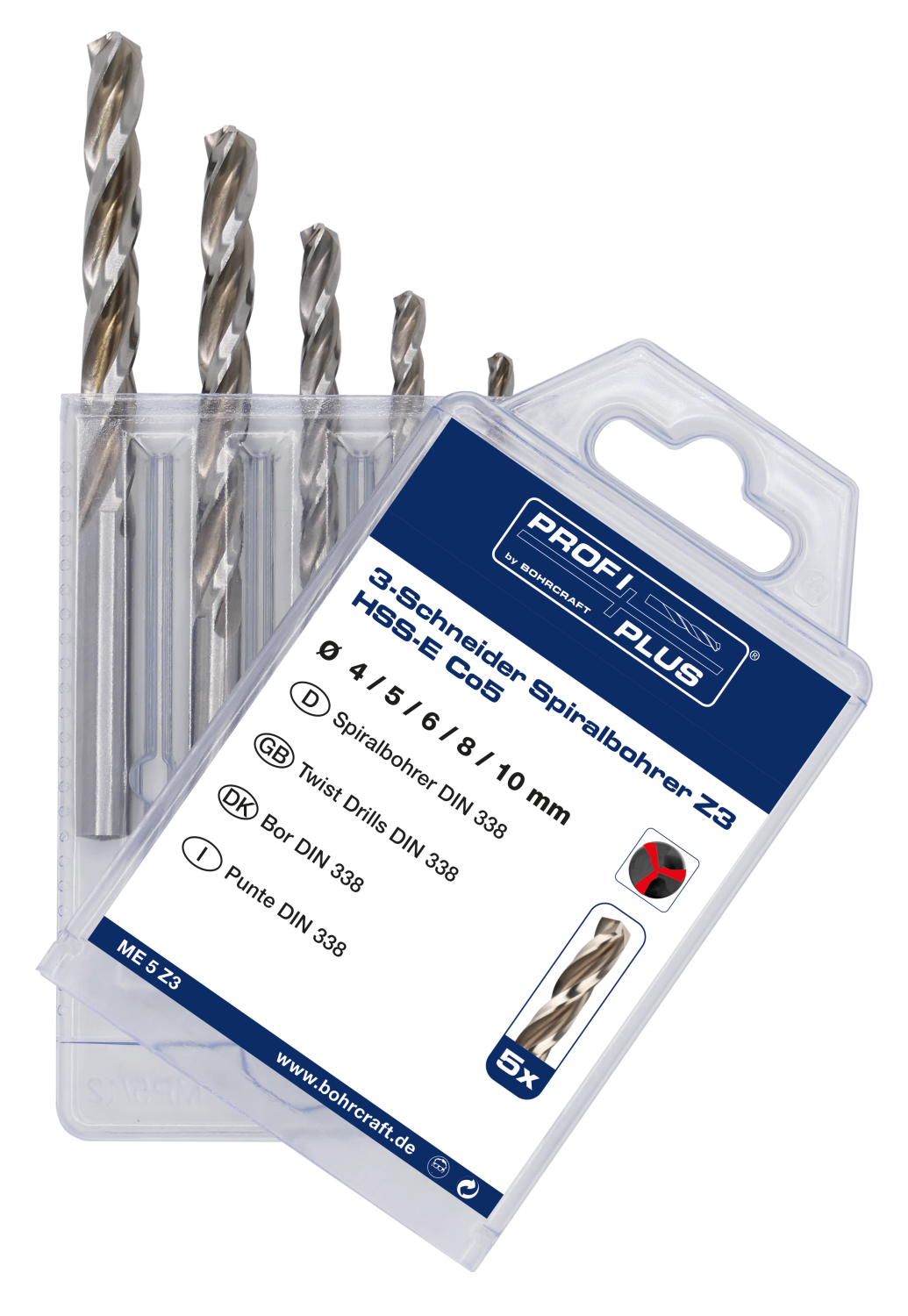 BC PP Spiraalborenset HSS-E Co 5% DIN 338 ME 5 Z3 Ø 1-10mm x 0,5mm, 5-delig