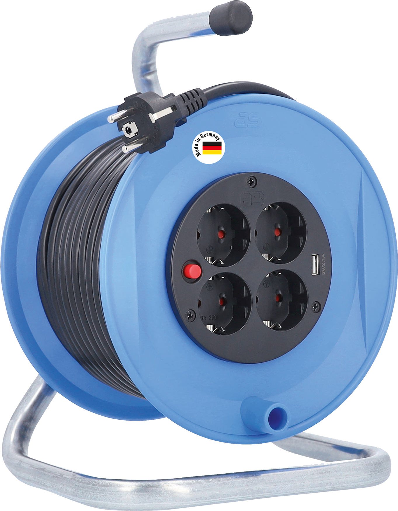 Schwabe Kabelhaspel 230V/16A IP20 Vinyl H05VV-F 3G1.5 4x230V 1xUSB 25m