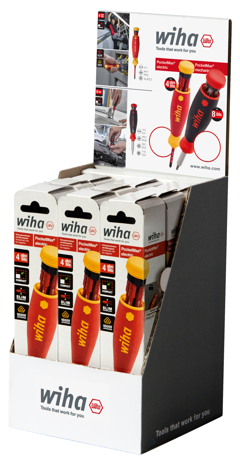 WIHA Schroevendraaier met Bitmagazijn PocketMax Electric 283109 SL/PH/PZ (Display a 9 stuks)