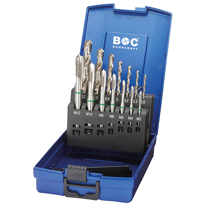 BC PP Machinetappenset Groenring HSS-E MGB14G-K vorm B M3-M12 + boren, 14-delig