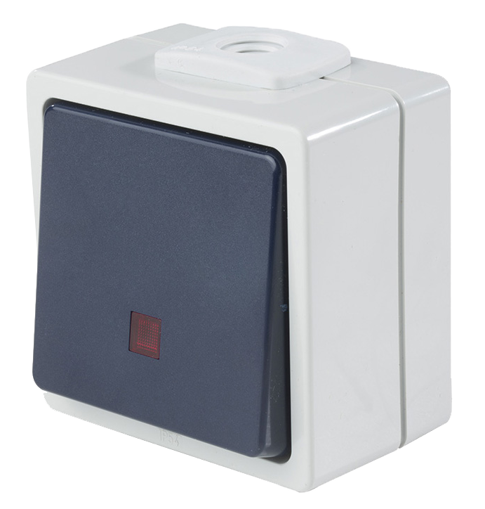 Schwabe Opbouwschakelaar 230V/10A IP54 Lichtgrijs/Staalgrijs tot 2.5mm² verlicht