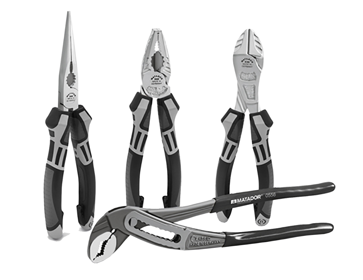 Matador Tangenset Combinatie-,Zijknip-, Telefoon-, Waterpomptang, 4-delig