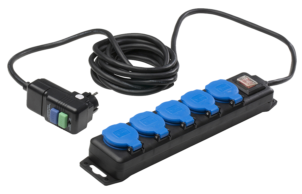 Schwabe Verdeeldoos PRCD 230V/16A IP44 5-voudig met schakelaar en verlengkabel H07RN-F 3G1.5 4.5m