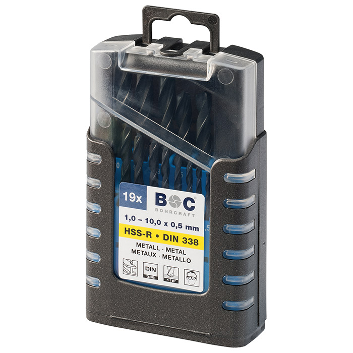BC Spiraalborenset V10 DIN 338 HSS Rolgewalst Type N Ø 1,0-10,0 x 0,5mm, 19-delig
