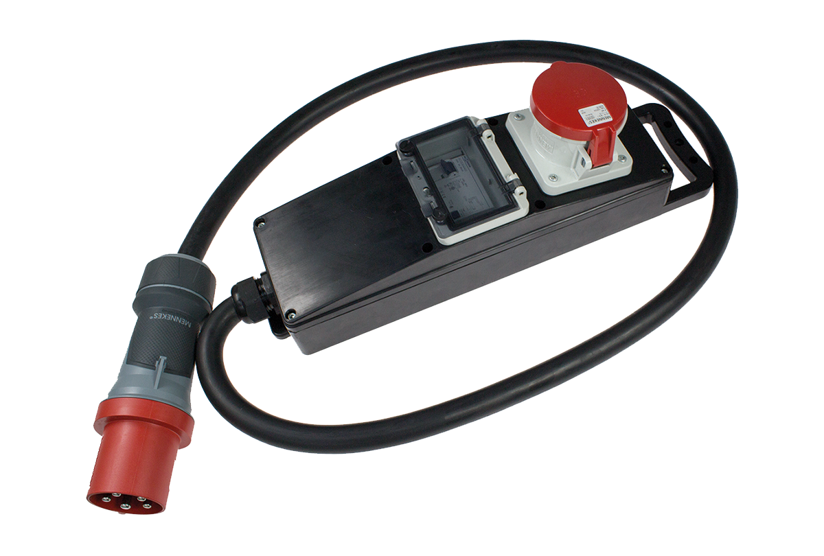 Schwabe CEE Stroomverdeler Massief Rubber S21+ 400V/63A IP44 1-voudig H07RN-F 5G16 2m