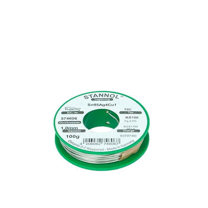 Stannol Flowtin KS100 Sn95,5Ag3,8Cu0,7 Ø 1,0mm 100g 574606