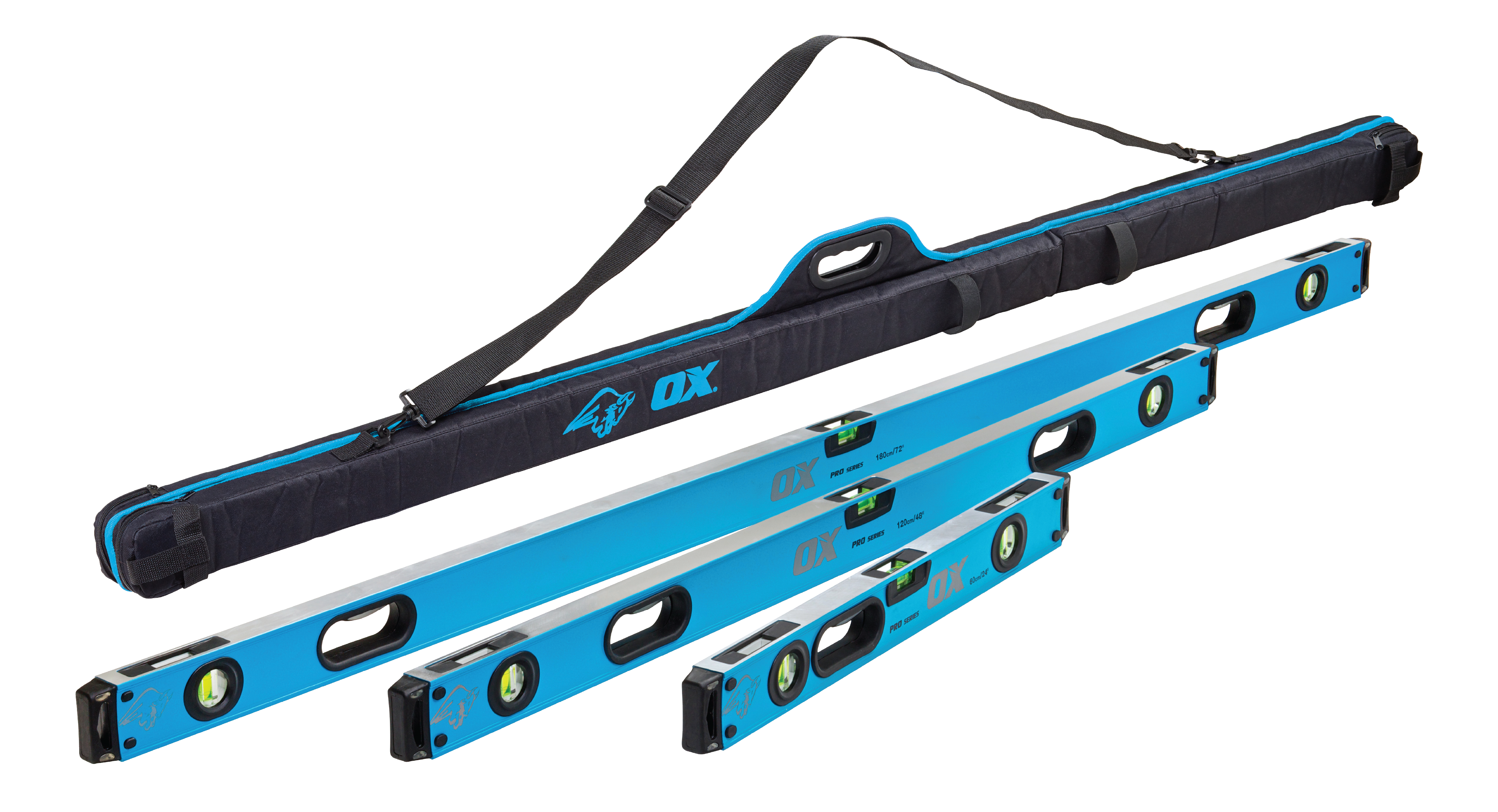 OX Pro Set Waterpassen 600+1200+1800mm in Opbergtas