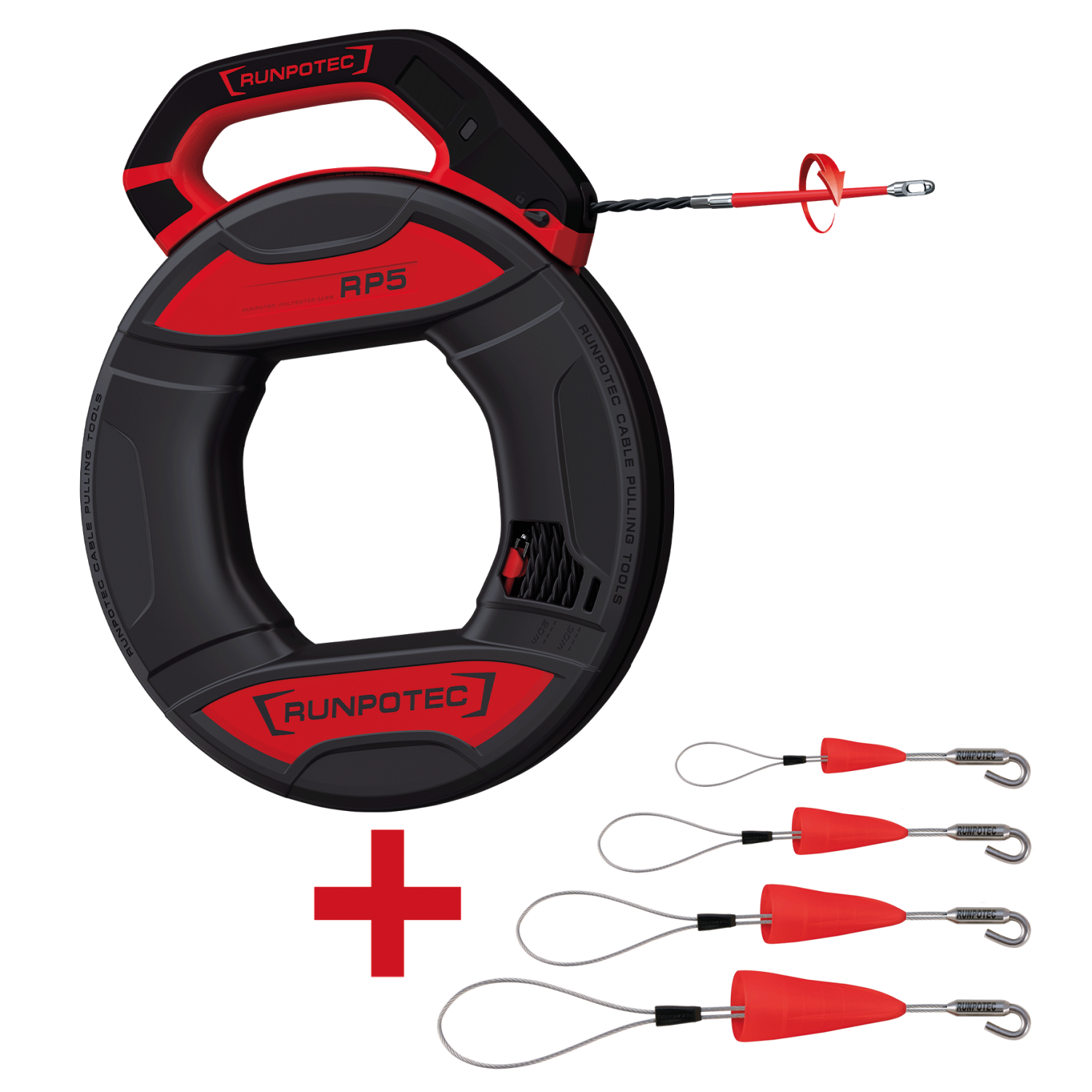 RUNPO ACTIESET Runpo 5 30m + Runpo Set Kabeltreklussen met haak 4-delig