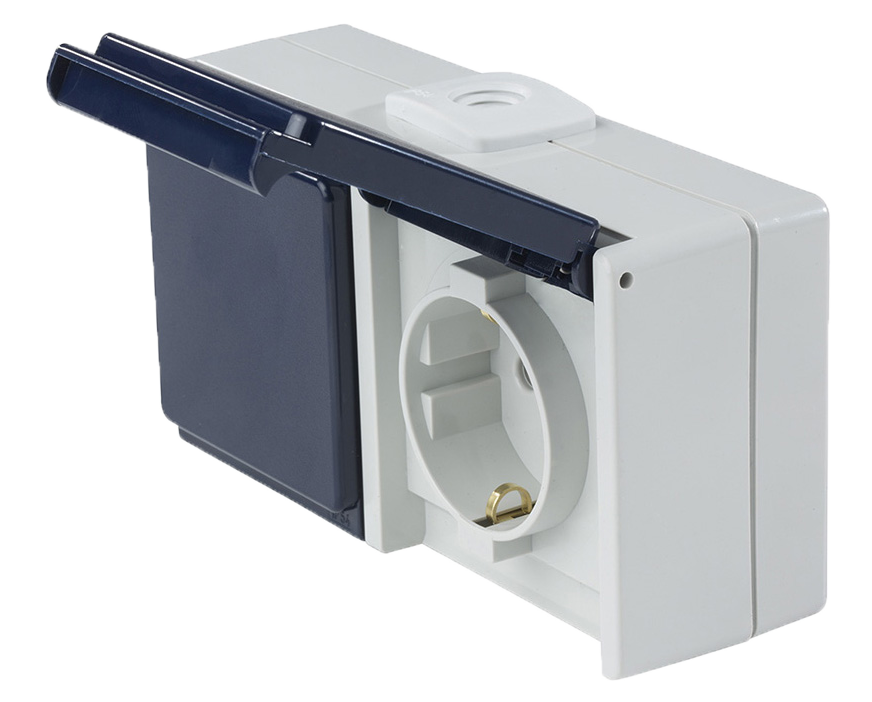 Schwabe Opbouwcontactdoos 230V/16A IP54 Grijs tot 2.5mm² 2-voudig horizontaal