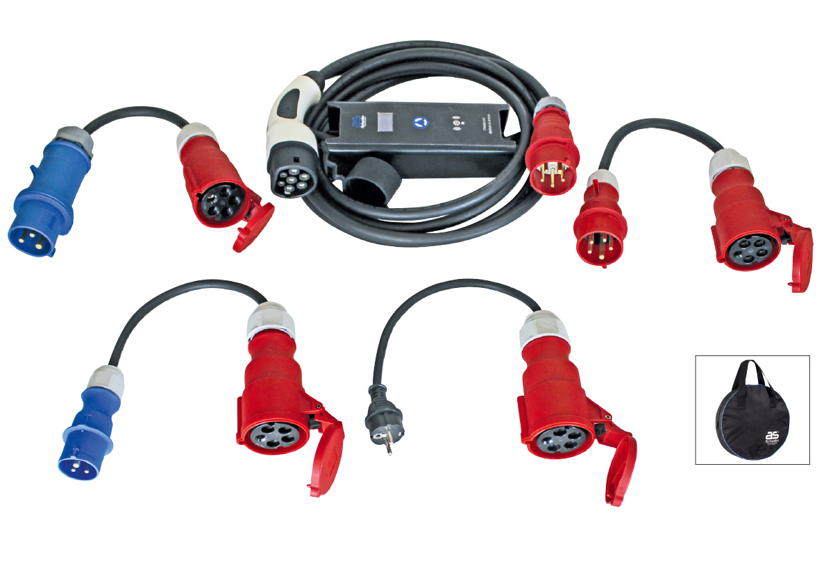 Schwabe Mobiele oplader + 4-delige adapterkabelset CEE 400V/32A 5-polig 3-fase 22kW IP44 5m