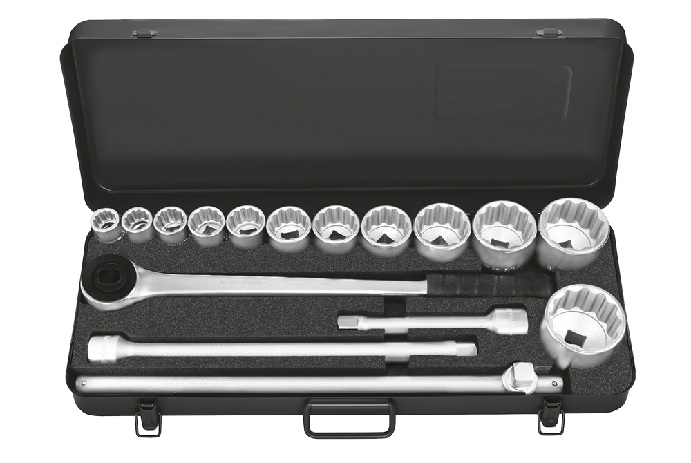 Matador 3/4" Dopsleutelset Twaalfkant met Doorsteekratel 22-60mm in metalen kist, 16-delig