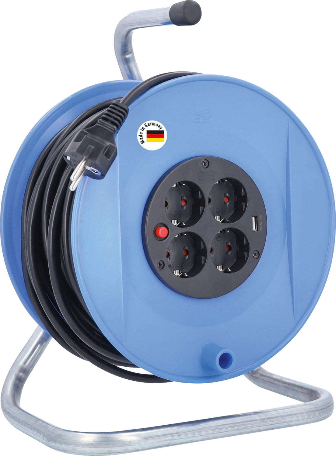 Schwabe Kabelhaspel 230V/16A IP20 Vinyl H05VV-F 3G1.5 4x230V 1xUSB 50m