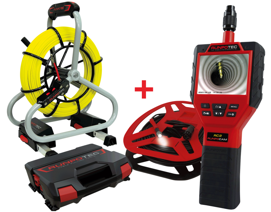 RUNPO ACTIESET Inspectiecamera RC2 50m + Profi-Set Glasvezel Trekveer 4,5 mm 50m