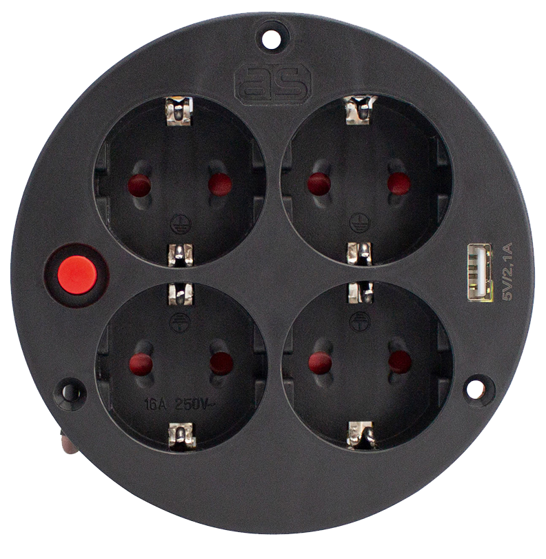 Schwabe Contactdoos Inzetstuk 230V/16A IP20 tbv kabelhaspel met 4 contacten +USB