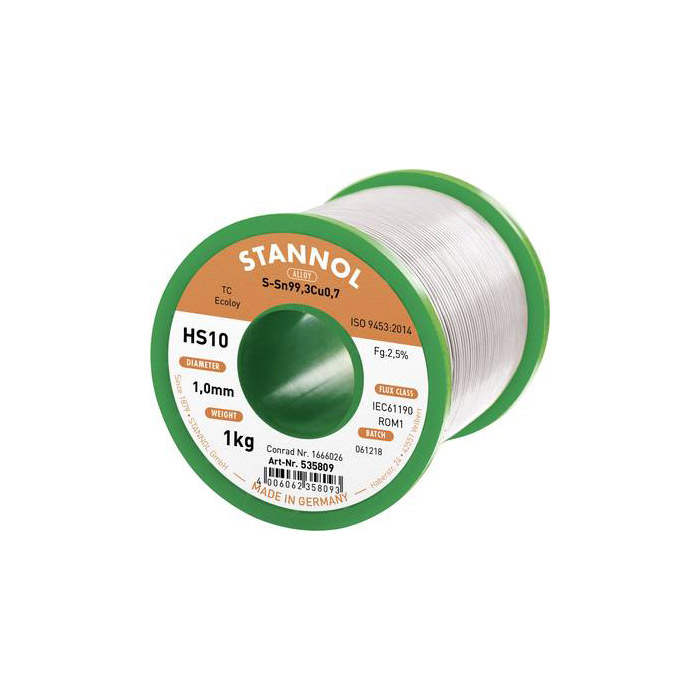 Stannol Soldeertin HS10 S-Sn99,3Cu0,7 Ø 2.0mm 1000g 535758