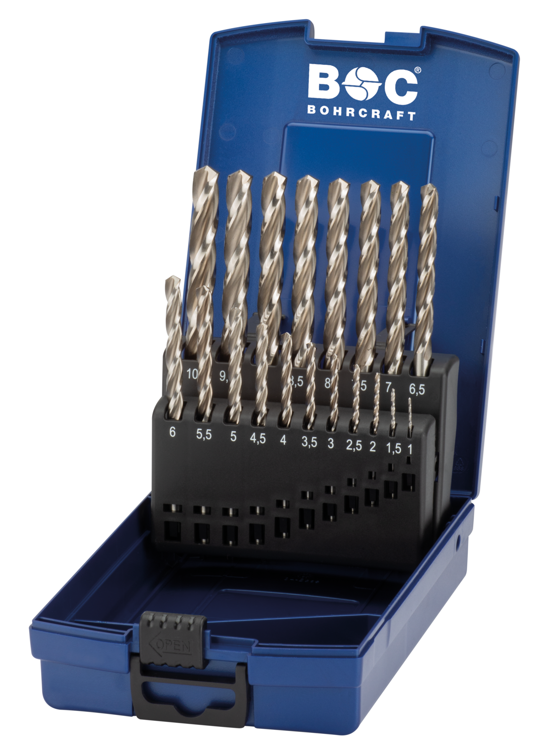 BC PP Spiraalborenset HSS-E Co 5% DIN 338 KE 10 Z3 Ø 1-10mm x 0,5mm, 19-delig