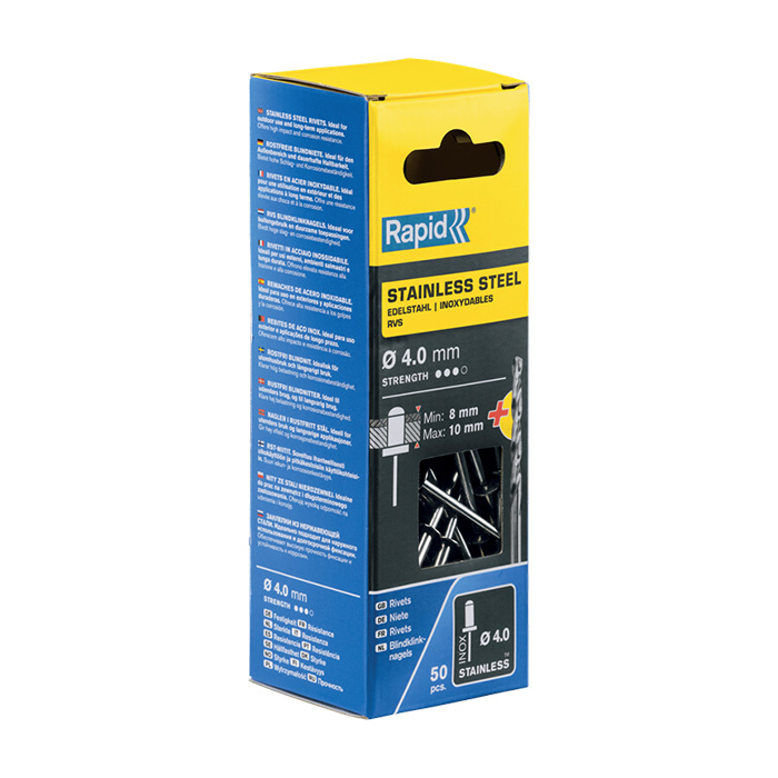 Rapid RVS Blindklinknagels Ø 4,0 x 14mm + boor in blister (50 stuks)