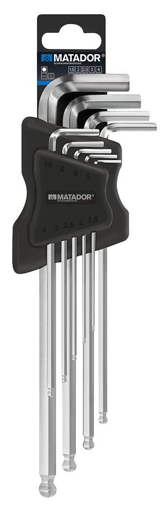 Matador Lange Inbussleutelset Kogelkop mat verchroomd 1,5-10mm, 9-delig