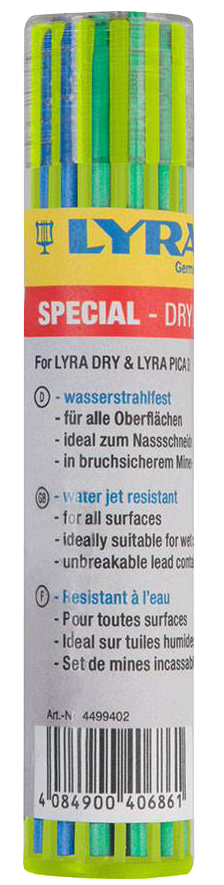 Lyra Special Dry Lead Reservestiften Vulpotlood 4 x Blauw, 4 x Groen, 4 x Wit watervast