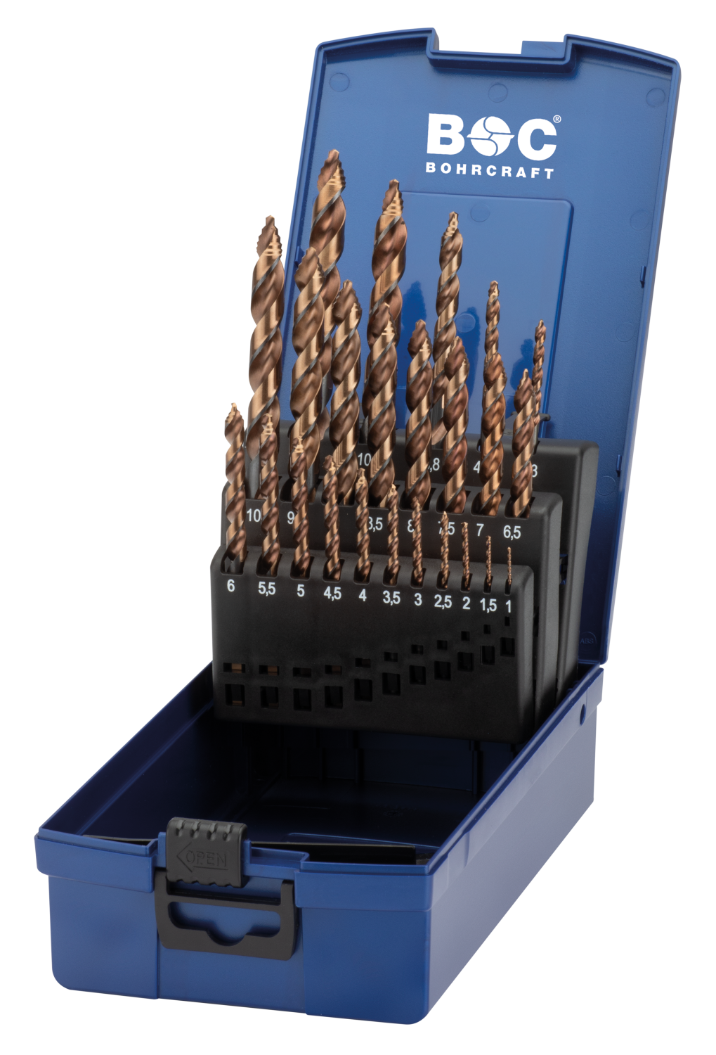 BC PP Spiraalborenset HSS-E Co 5% DIN 338 KE 24 T-STEP INOX Ø 1-10,5mm +3,3-4,2-6,8-10,2mm, 24-delig