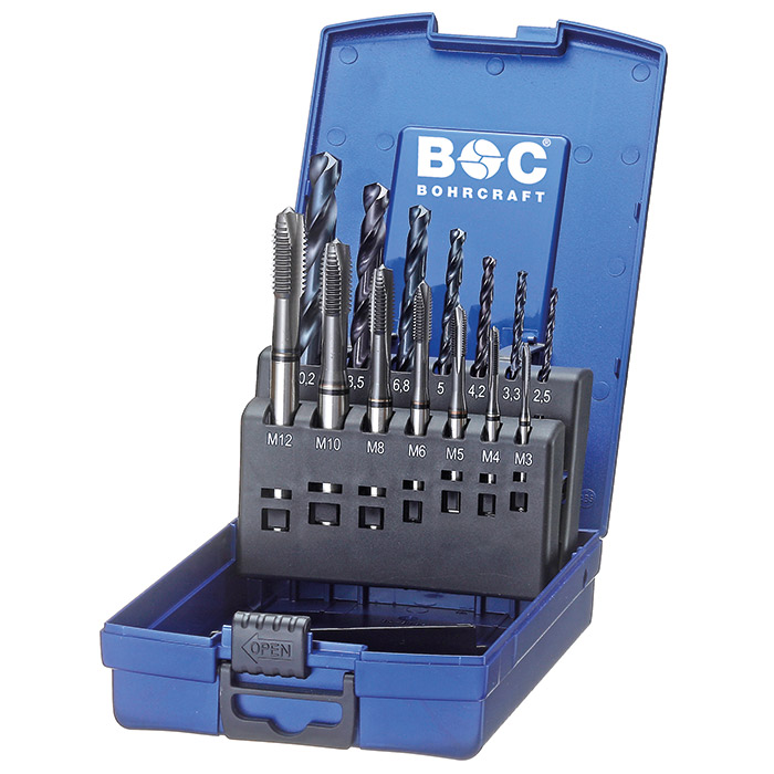 BC PP Machinetappenset HSS-E MGB14G-K vorm B TiN M3-M12 + boren, 14-delig