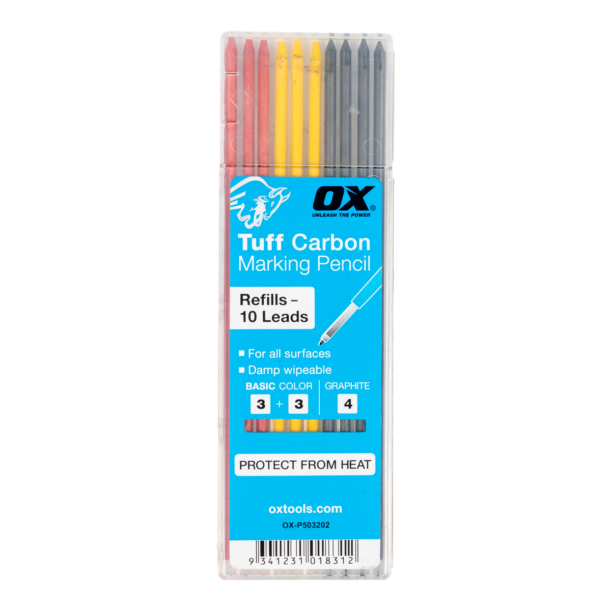 OX Pro Tuff Navulling Markeerpotlood Grafiet, Rood, Geel (10 stuks)