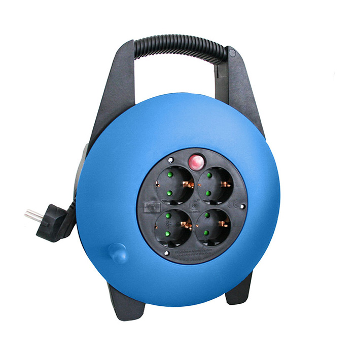 Schwabe Kunststof Kabelhaspel 230V/16A IP20 Vinyl H05VV-F 3G1,5 Zwart/Blauw 15m