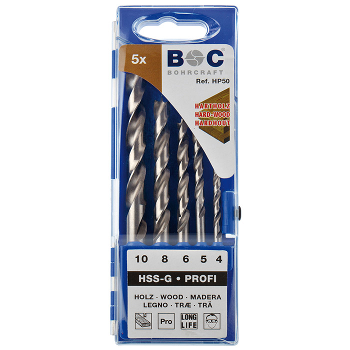 BC Houtborenset Profi HP50 HSS-G 4/5/6/8/10mm, 5-delig