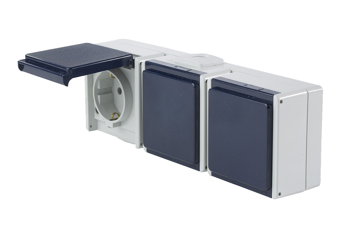 Schwabe Opbouwcontactdoos 230V/16A IP54 Grijs tot 2.5mm² 3-voudig horizontaal