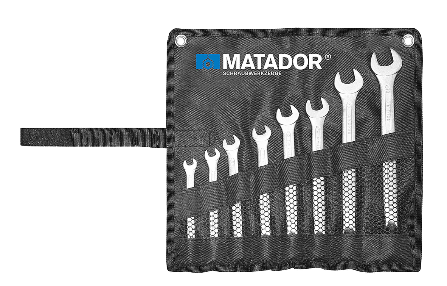 Matador Ringsteeksleutelset met omschakelbare Ratel 8-19mm in roltas, 8-delig