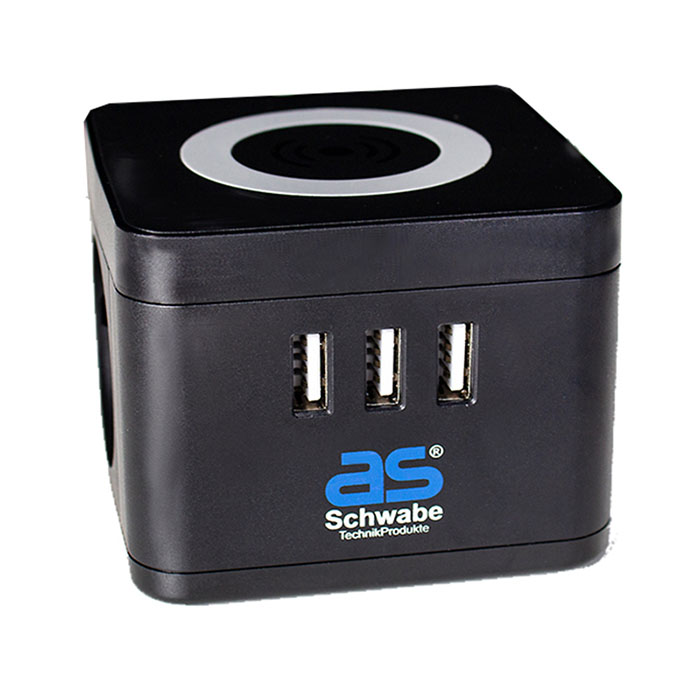 Schwabe Stekkertoren 2 x randaarde 3 x USB met inductielader 1.5m kabel
